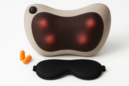 almohada masajeador shiatsu con tapones y antifaz
